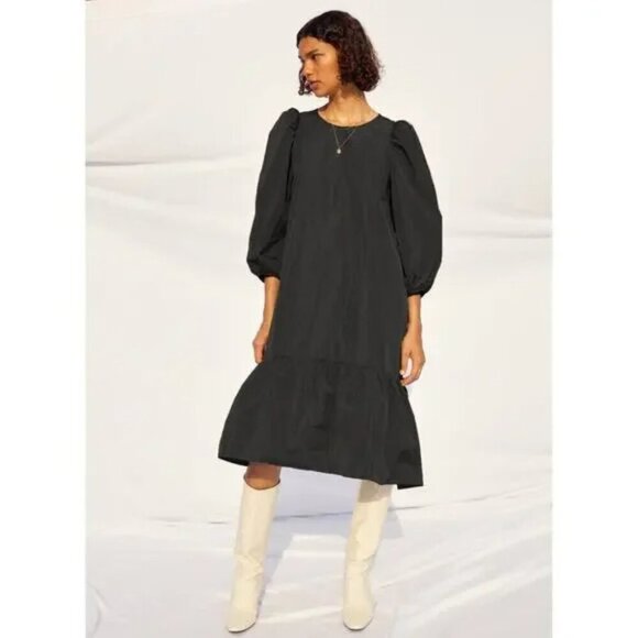 Aritzia Wilfred Sedona Taffeta Ruffle Midi Dress Black Size XS - Picture 1 of 7